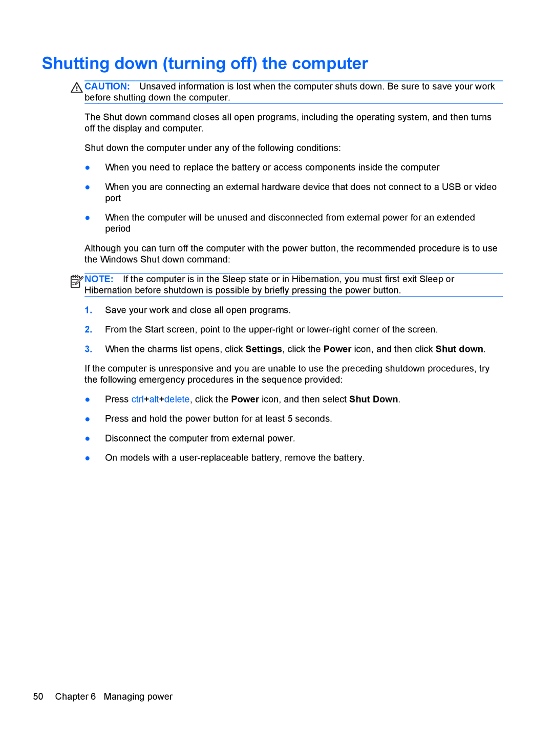 HP C7S02UA#ABA, C2M17UA#ABA, C2L36UA#ABA manual Shutting down turning off the computer 