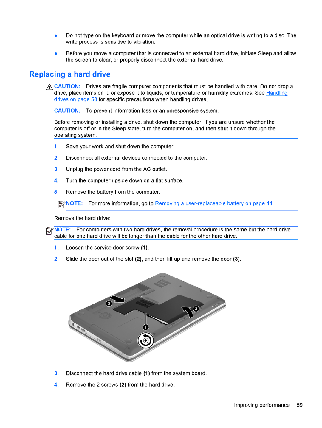 HP C7S02UA#ABA, C2M17UA#ABA, C2L36UA#ABA manual Replacing a hard drive 