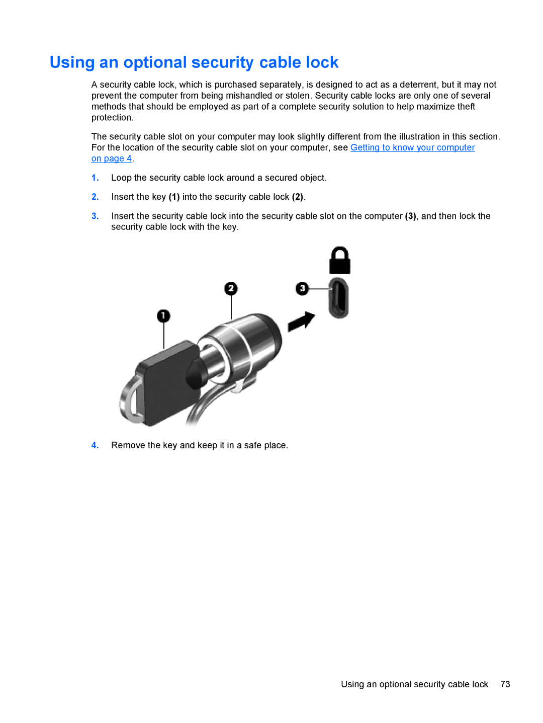 HP C2L36UA#ABA, C7S02UA#ABA, C2M17UA#ABA manual Using an optional security cable lock 