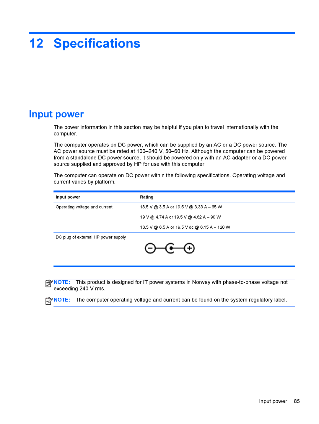 HP C2L36UA#ABA, C7S02UA#ABA, C2M17UA#ABA manual Specifications, Input power Rating 