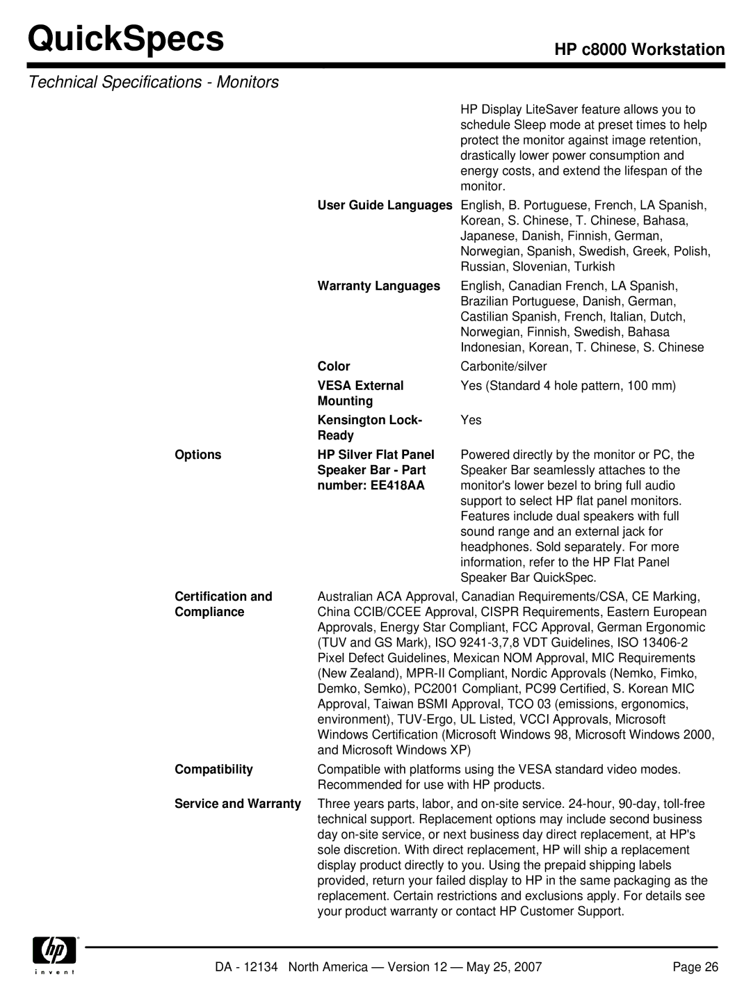 HP c8000 manual Warranty Languages, Ready Options 