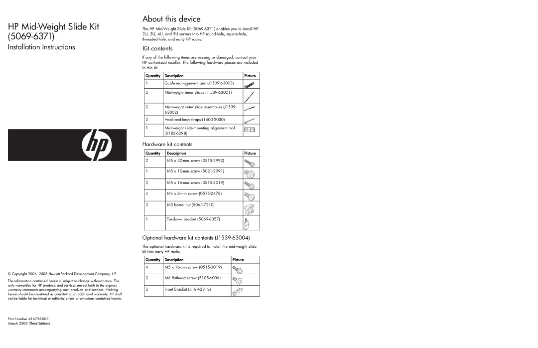 HP c8000 manual About this device, Kit contents 