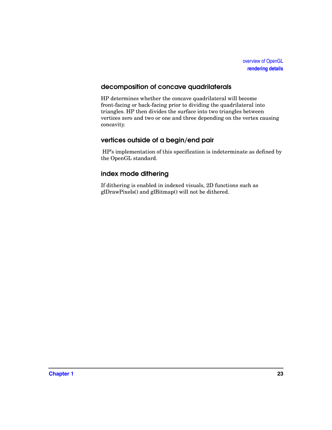 HP c8000 manual Decomposition of concave quadrilaterals, Vertices outside of a begin/end pair, Index mode dithering 