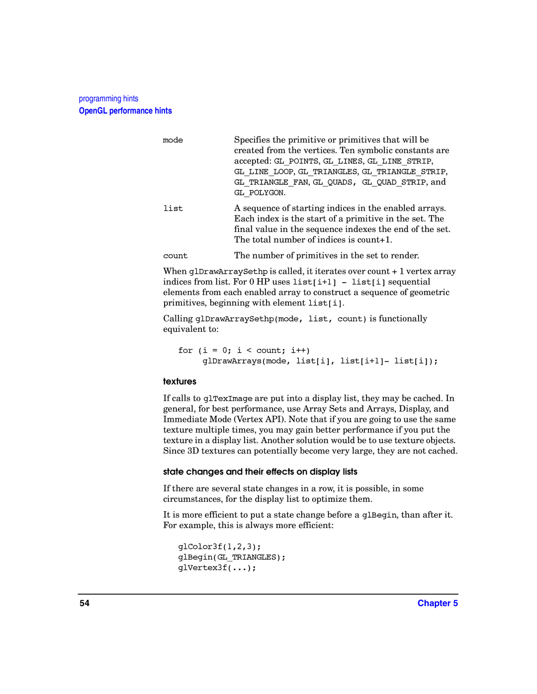 HP c8000 manual Textures, State changes and their effects on display lists 