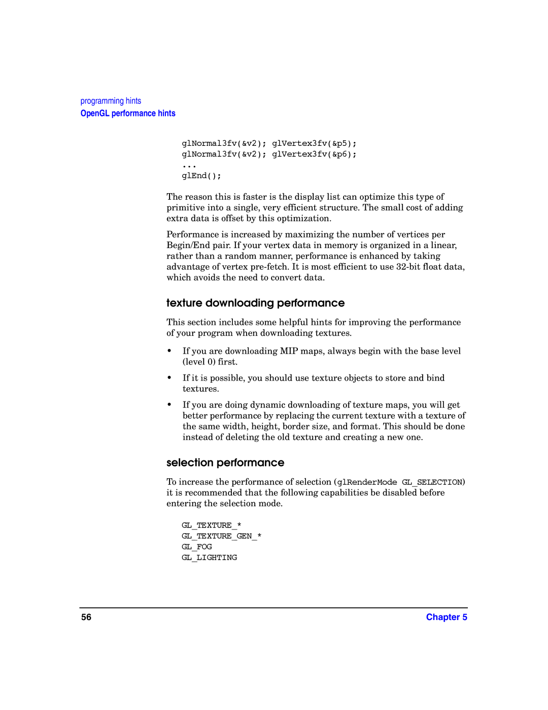 HP c8000 manual Texture downloading performance, Selection performance 