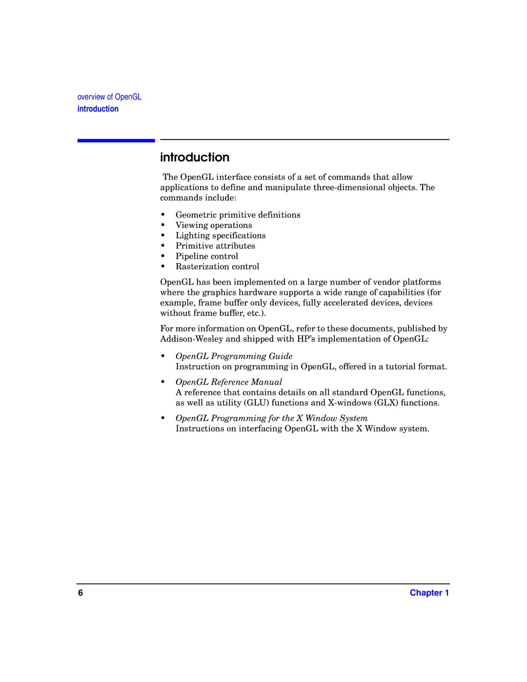 HP c8000 manual Introduction, OpenGL Reference Manual 