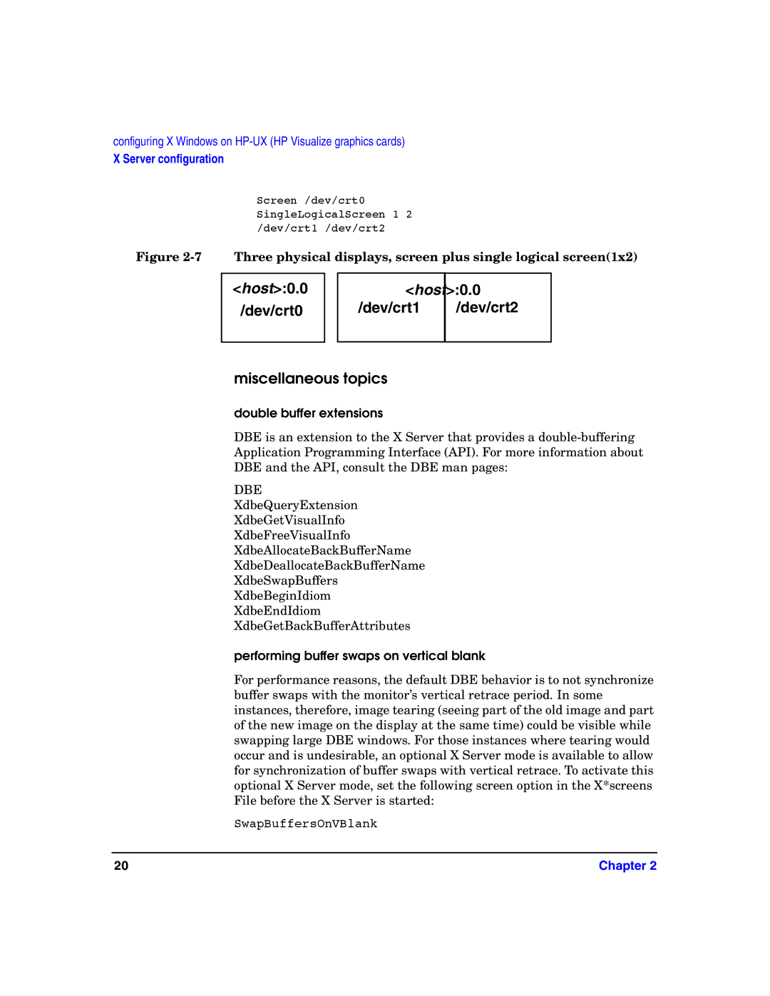 HP c8000 manual Miscellaneous topics, Double buffer extensions, Performing buffer swaps on vertical blank 