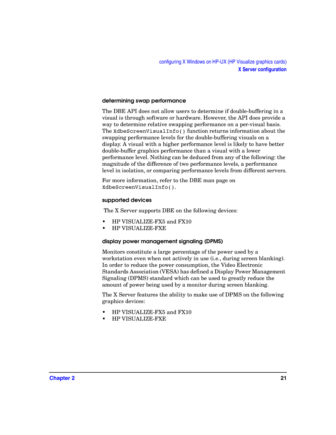 HP c8000 manual Determining swap performance, Supported devices, Display power management signaling Dpms 