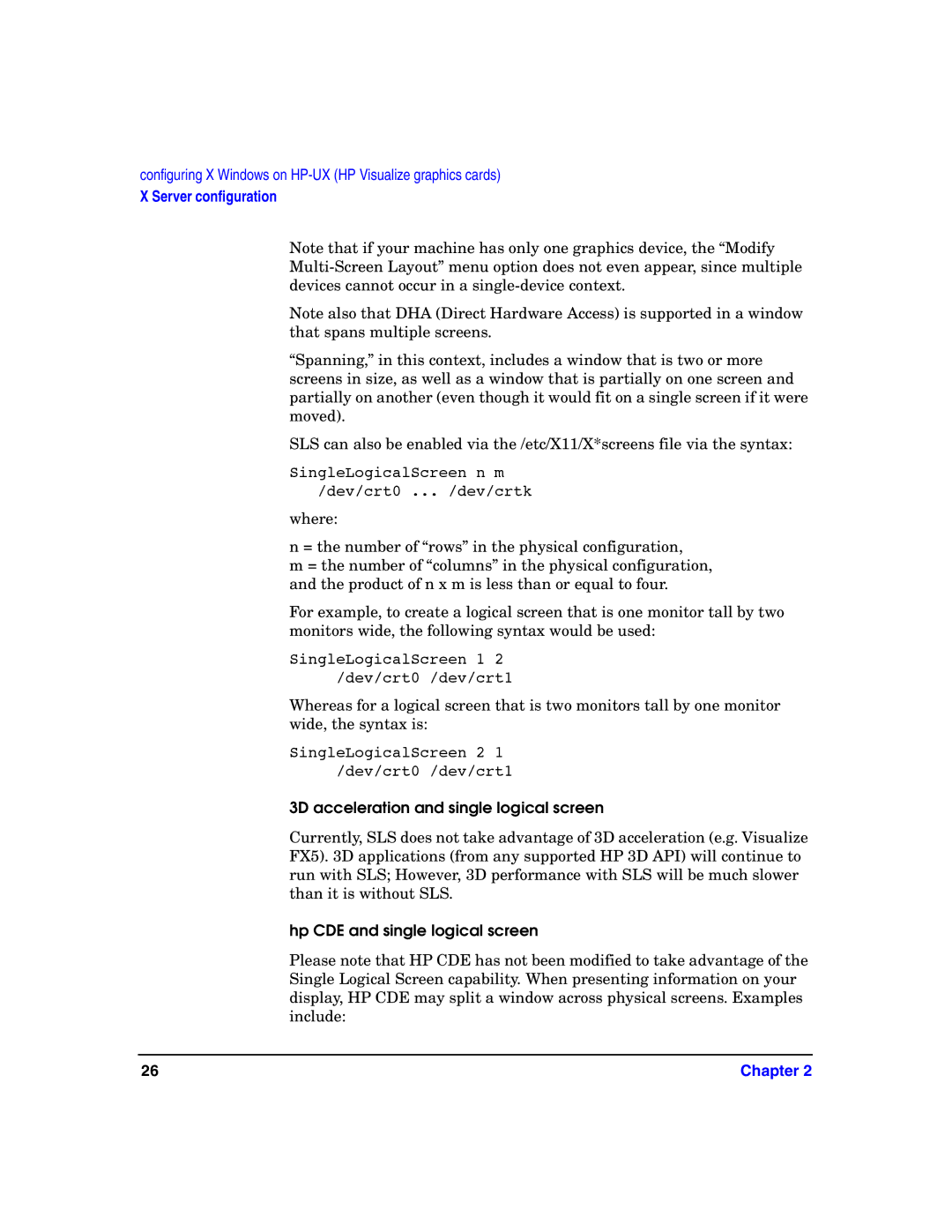 HP c8000 manual 3D acceleration and single logical screen, Hp CDE and single logical screen 