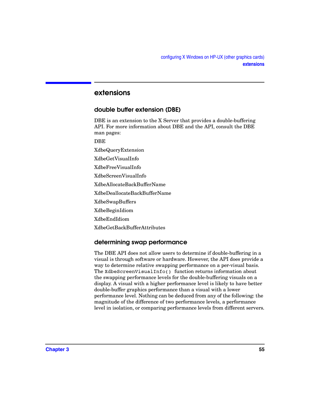 HP c8000 manual Extensions, Double buffer extension DBE, Determining swap performance 