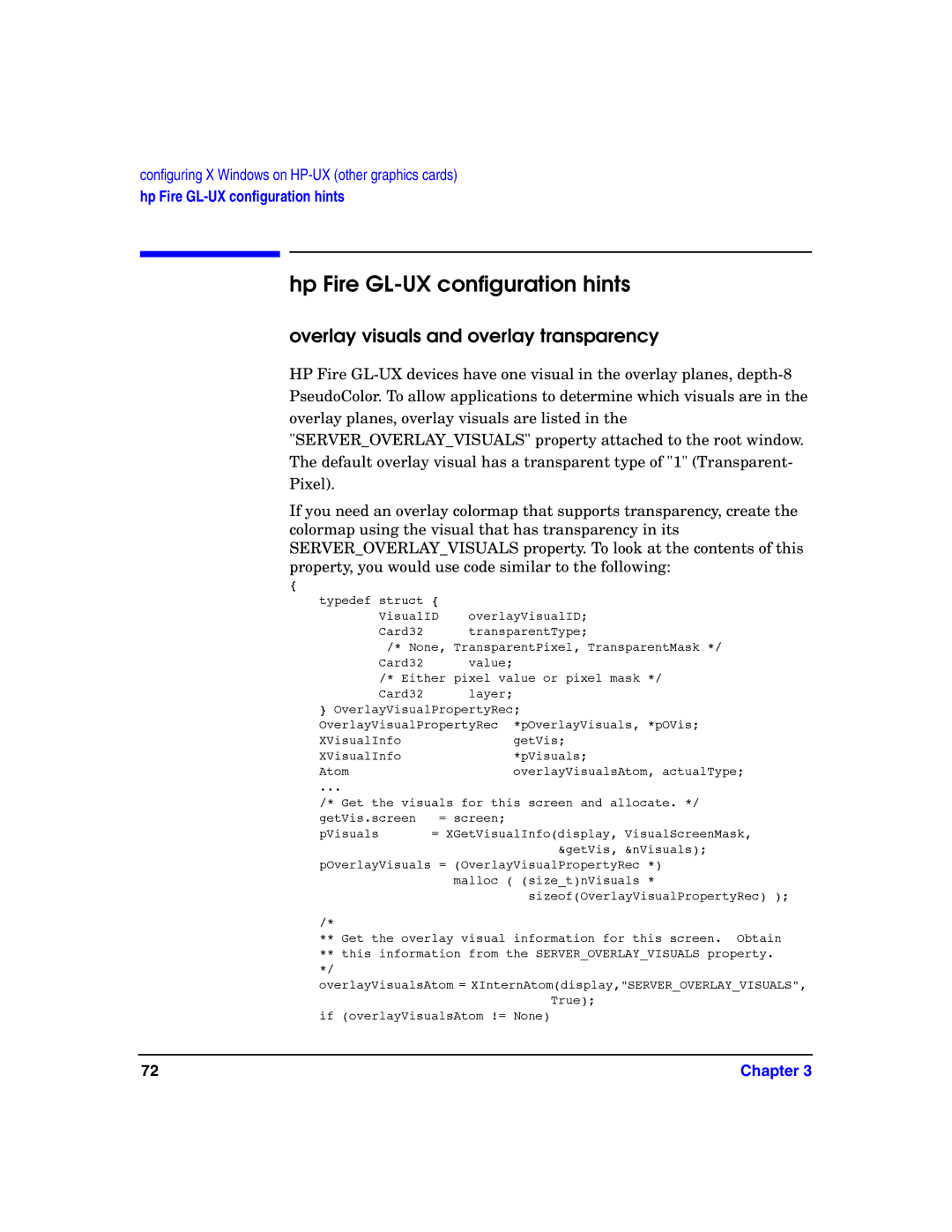 HP c8000 manual Hp Fire GL-UX configuration hints, Overlay visuals and overlay transparency 