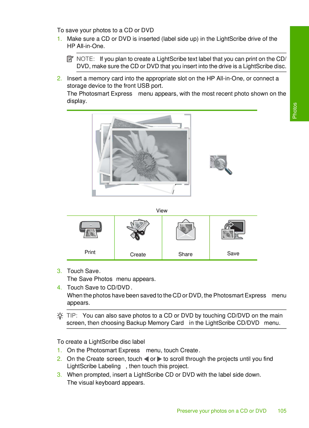 HP C8100, L2526A manual To save your photos to a CD or DVD, Touch Save to CD/DVD 