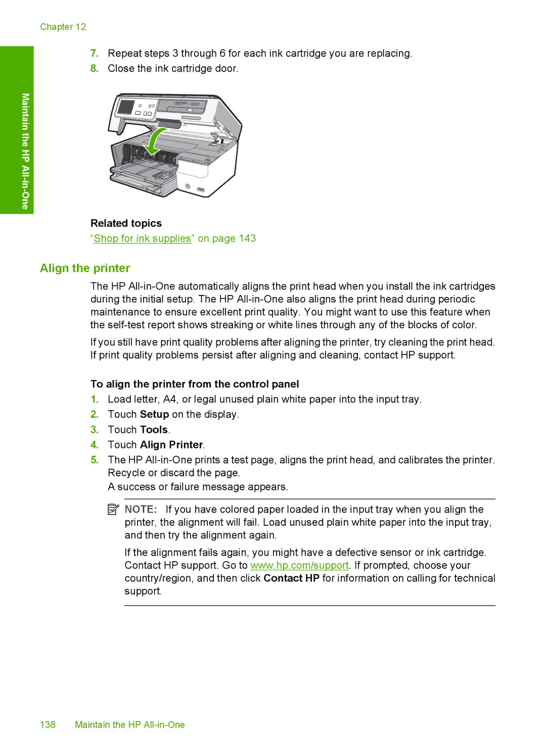 HP L2526A, C8100 manual Align the printer, To align the printer from the control panel, Touch Align Printer 