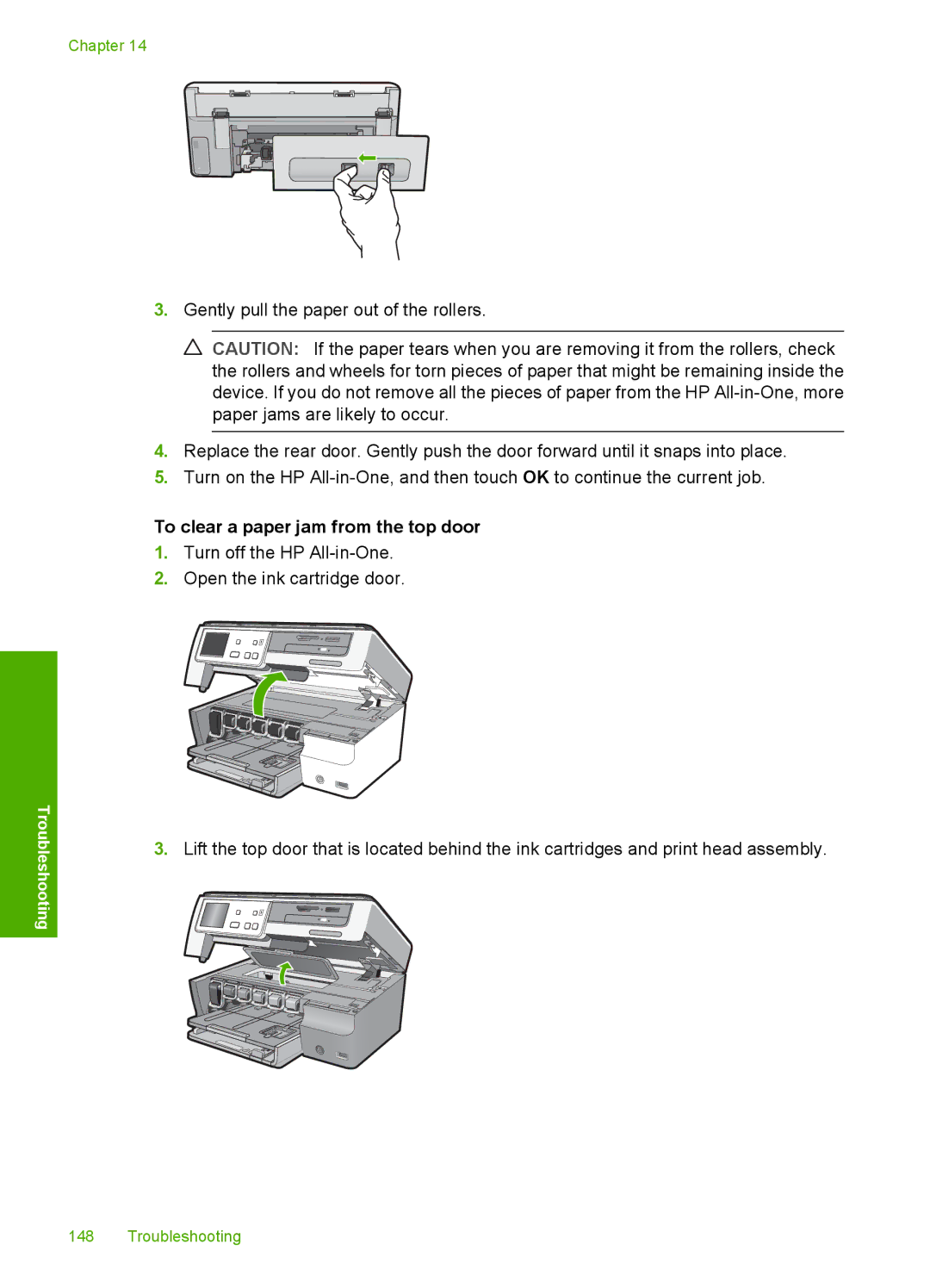 HP L2526A, C8100 manual To clear a paper jam from the top door 