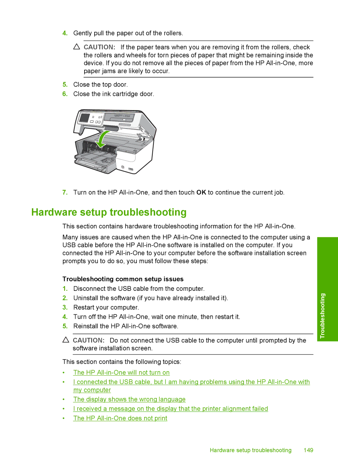 HP C8100, L2526A manual Hardware setup troubleshooting, Troubleshooting common setup issues 