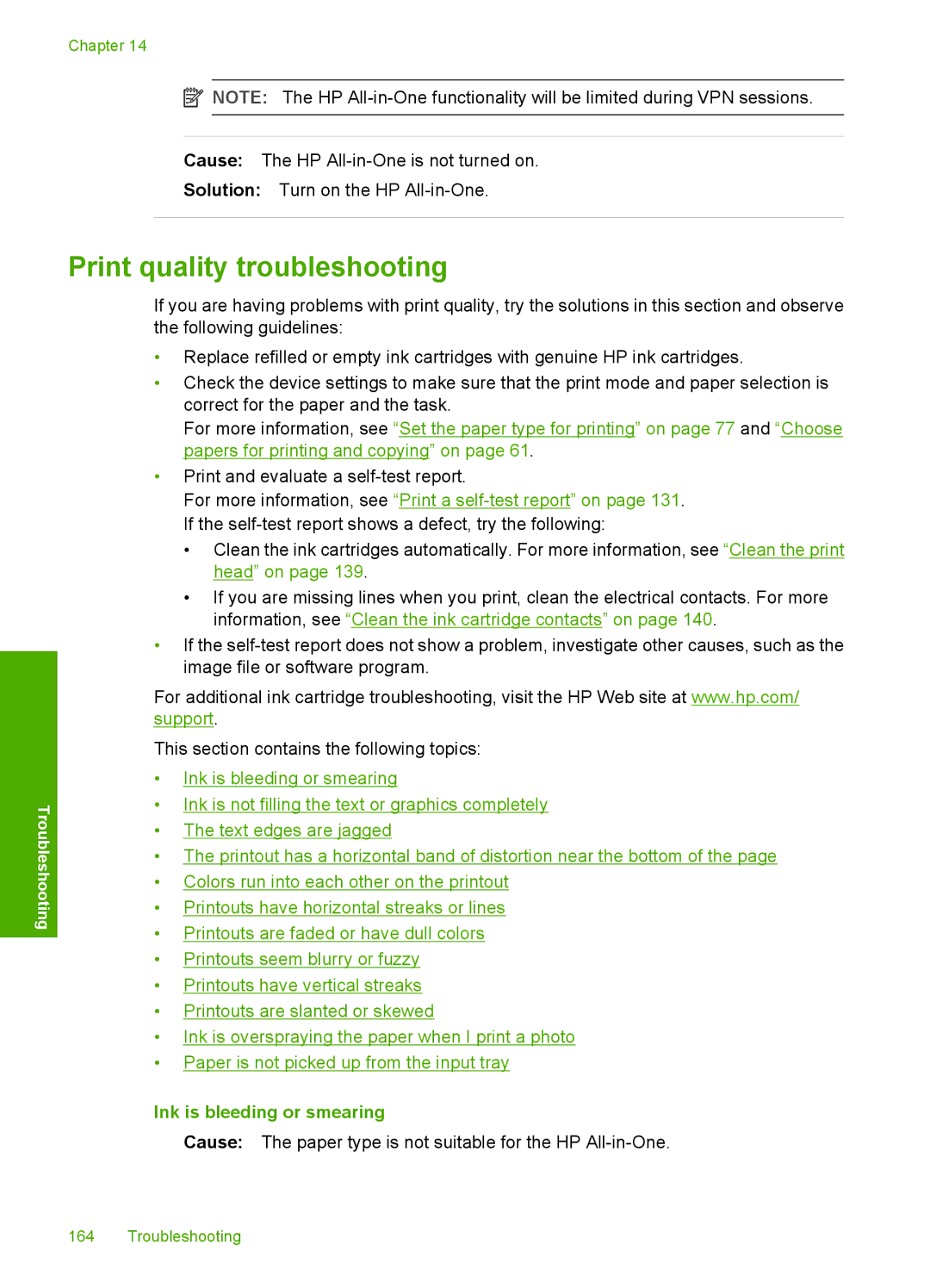 HP L2526A, C8100 manual Print quality troubleshooting, Ink is bleeding or smearing 