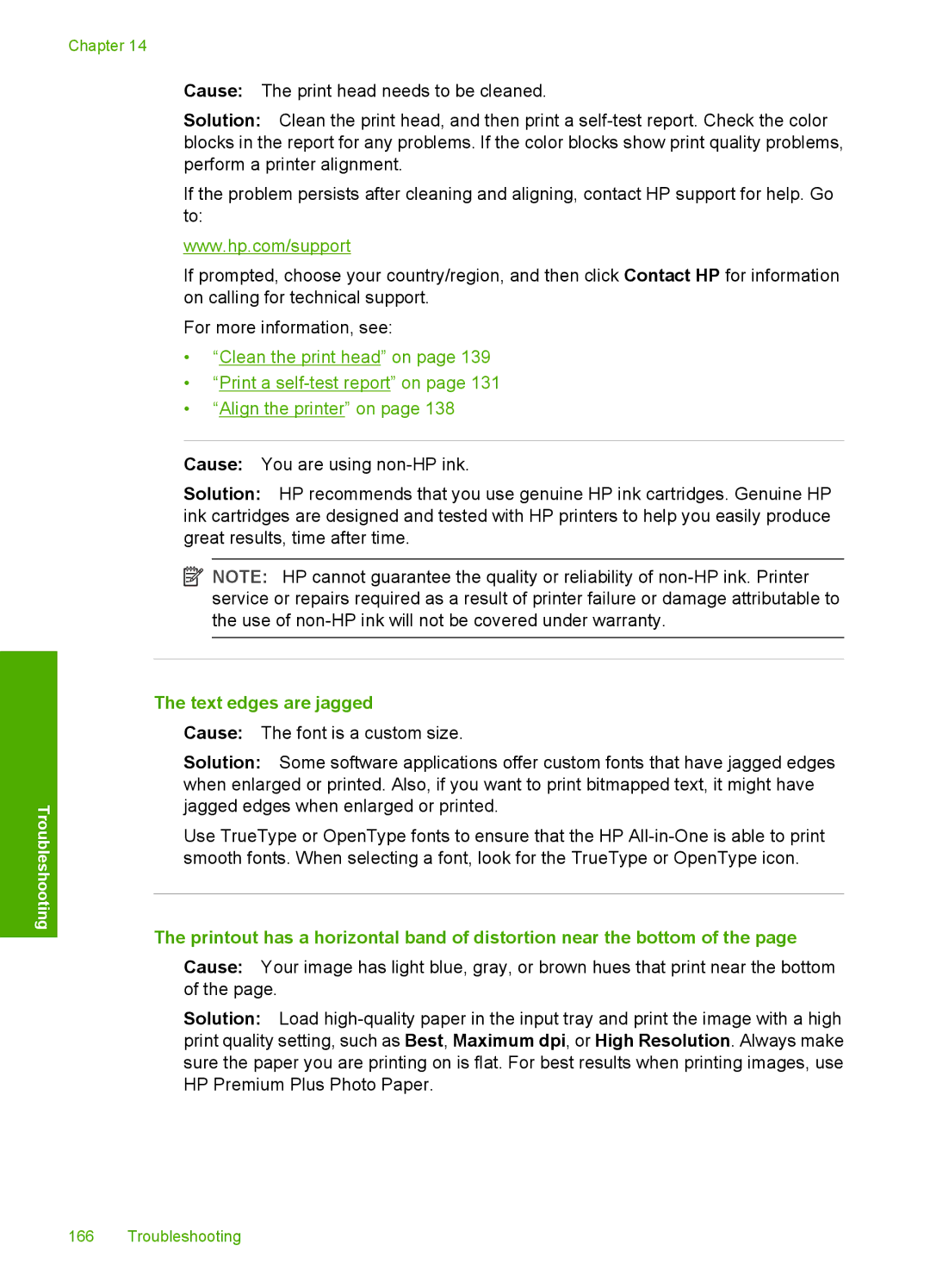 HP L2526A, C8100 manual Text edges are jagged, Printout has a horizontal band of distortion near the bottom 