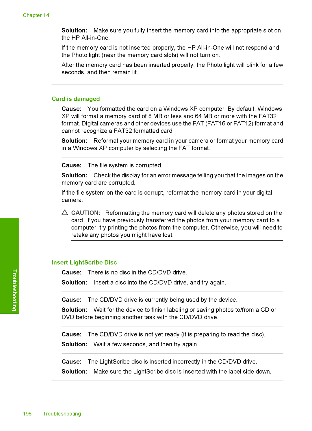 HP L2526A, C8100 manual Card is damaged, Insert LightScribe Disc 