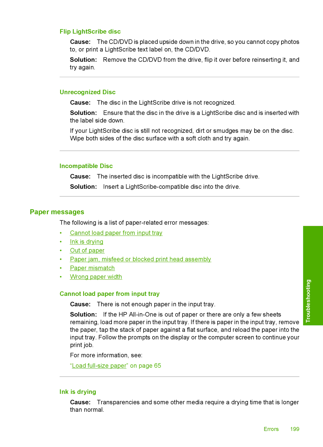 HP C8100, L2526A manual Paper messages 