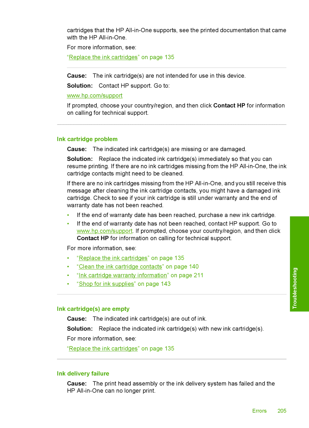 HP C8100, L2526A manual Ink cartridge problem, Ink cartridges are empty, Ink delivery failure 