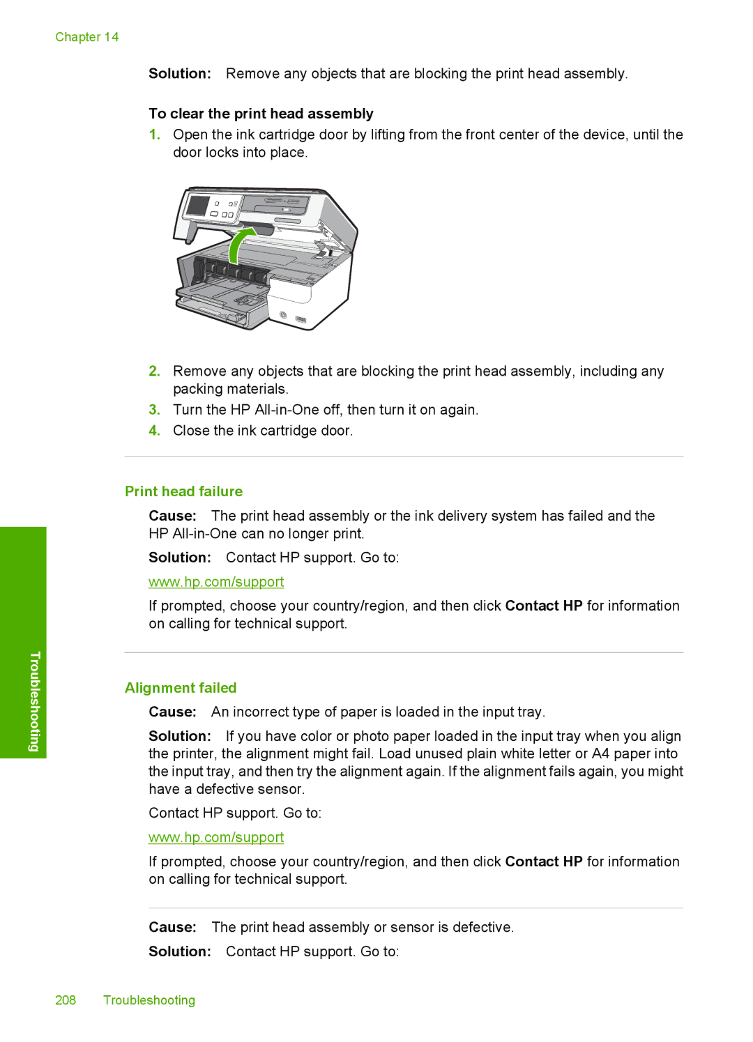 HP L2526A, C8100 manual To clear the print head assembly, Print head failure, Alignment failed 