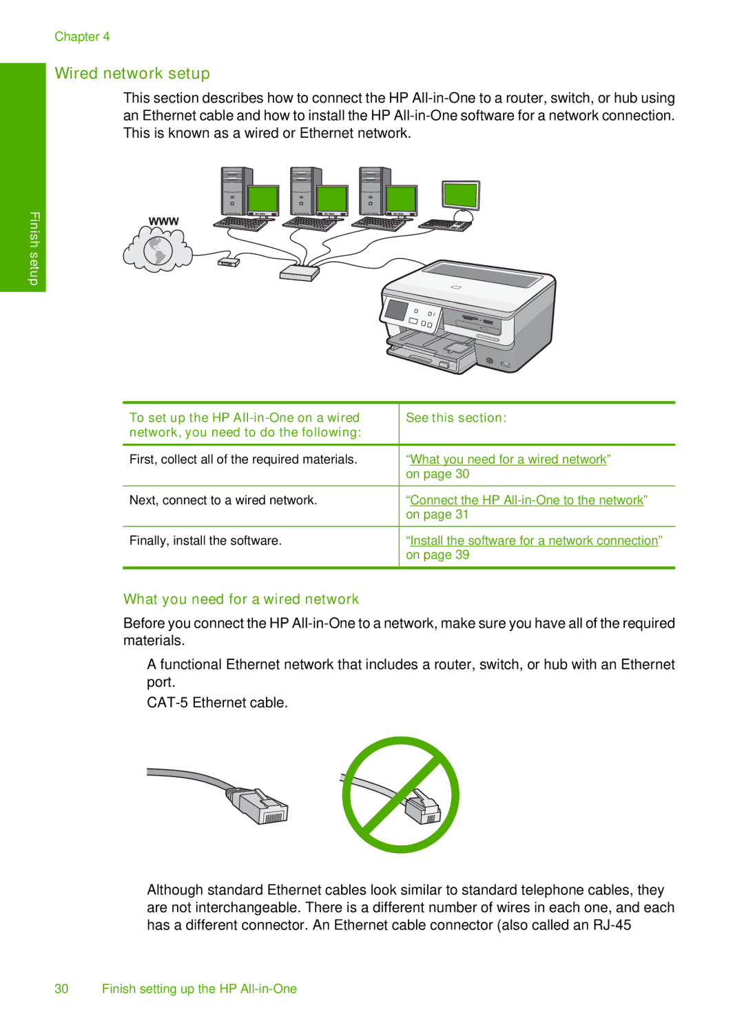 HP L2526A, C8100 manual Wired network setup, What you need for a wired network 