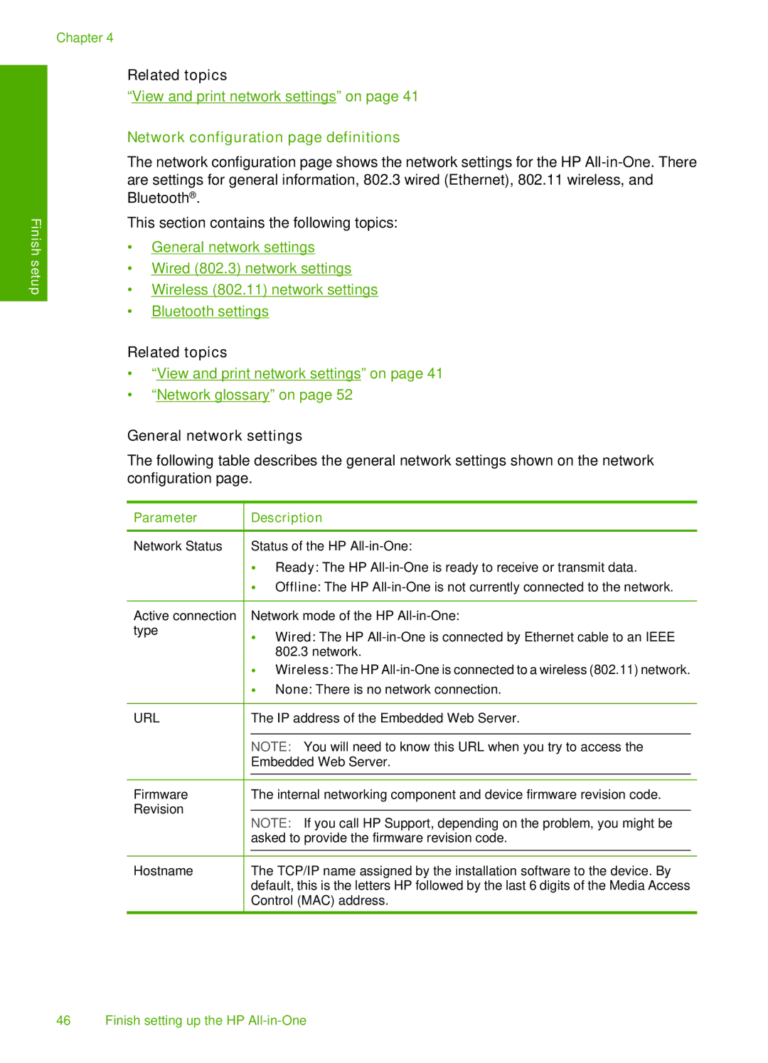 HP L2526A, C8100 manual Network configuration page definitions, General network settings 