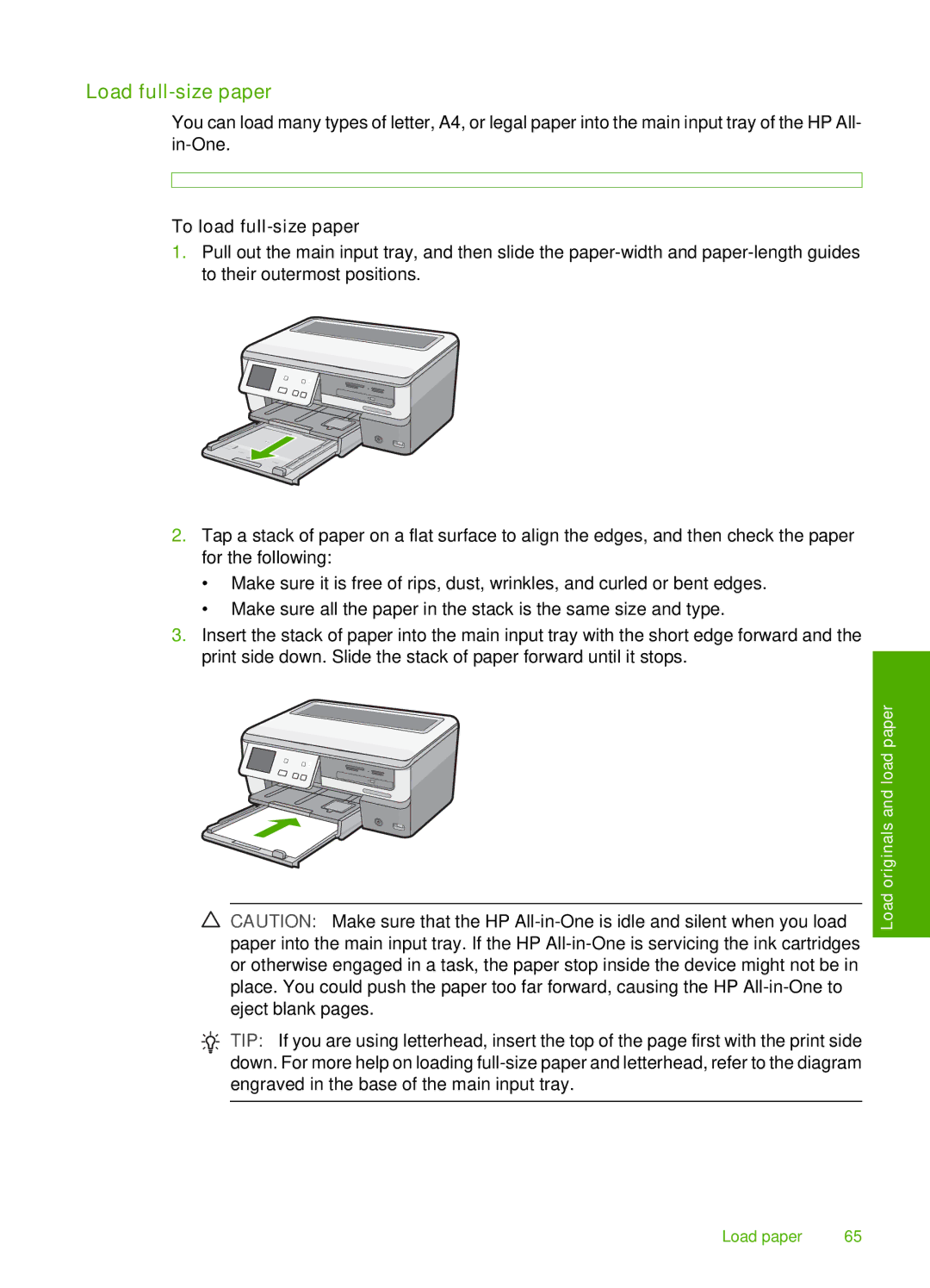 HP C8100, L2526A manual Load full-size paper, To load full-size paper 