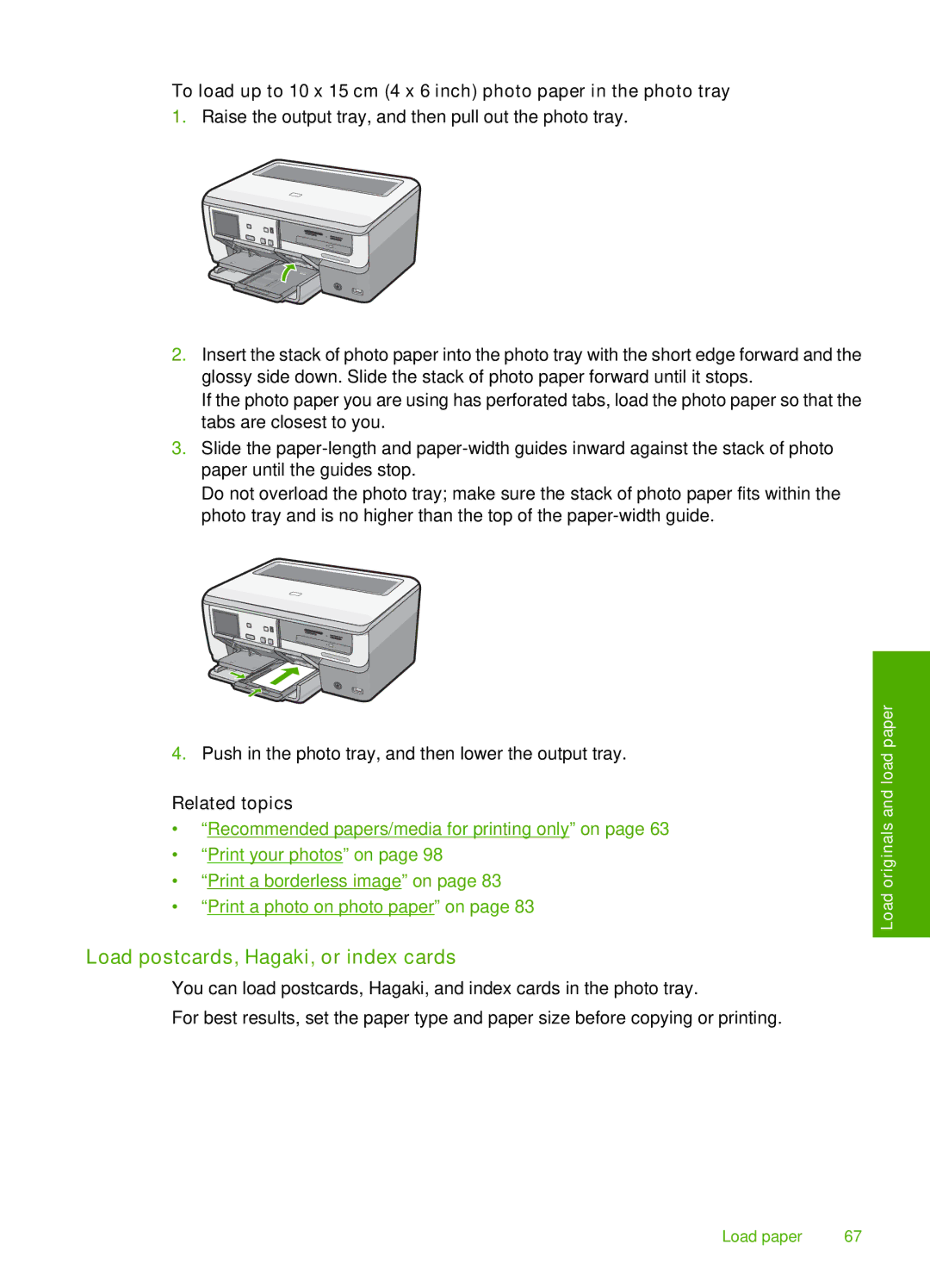 HP C8100, L2526A manual Load postcards, Hagaki, or index cards 