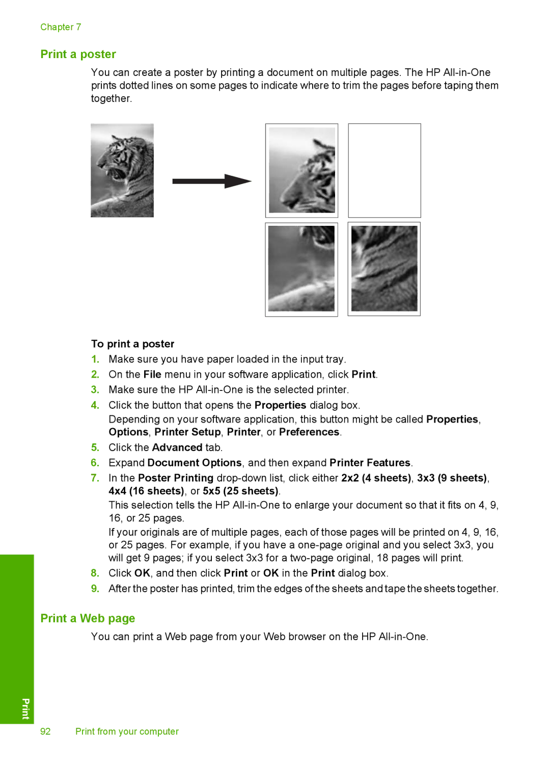 HP L2526A, C8100 Print a poster, Print a Web, To print a poster, Expand Document Options, and then expand Printer Features 