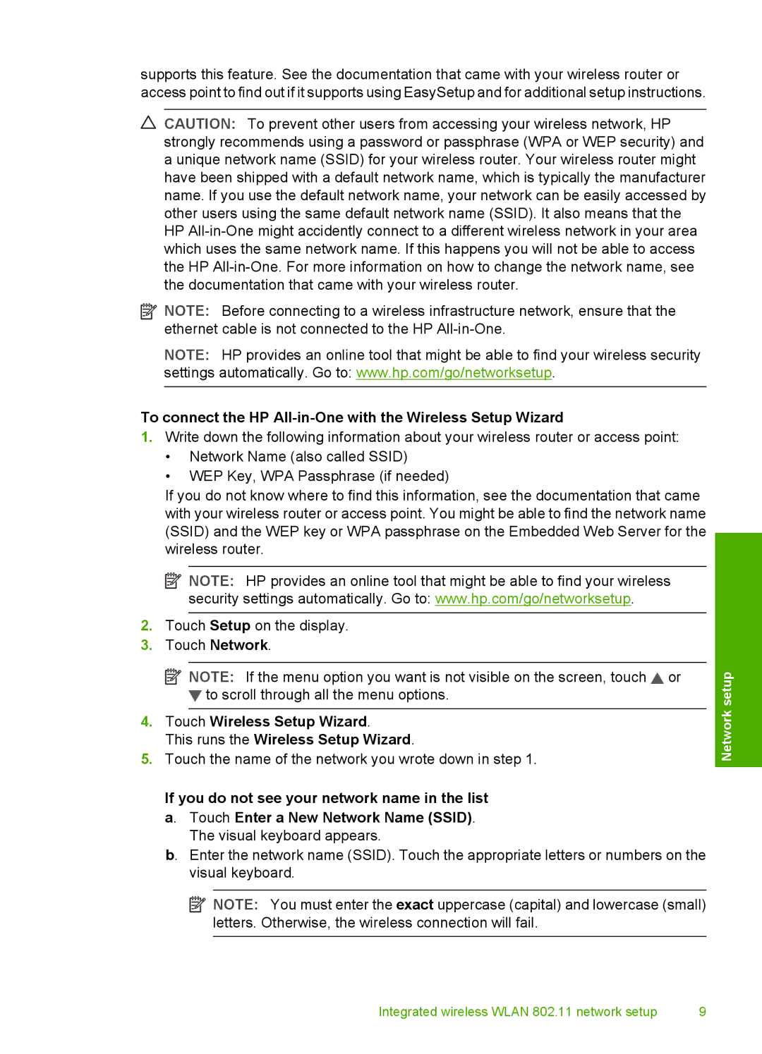 HP C8100 manual To connect the HP All-in-One with the Wireless Setup Wizard 