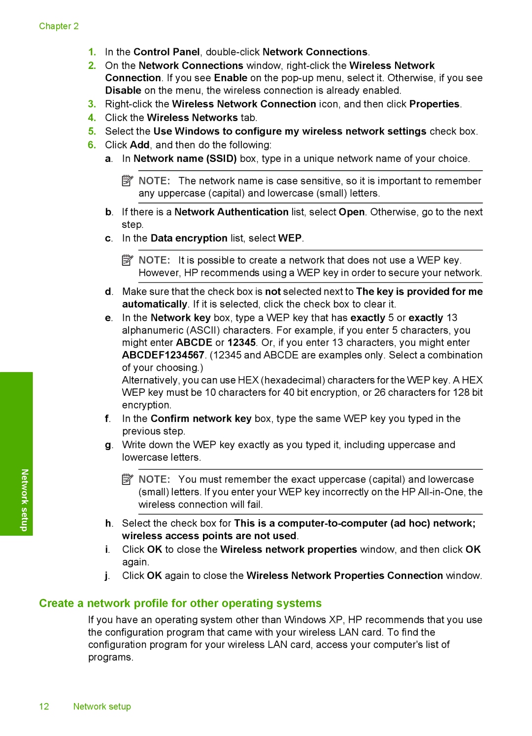 HP C8100 manual Create a network profile for other operating systems 