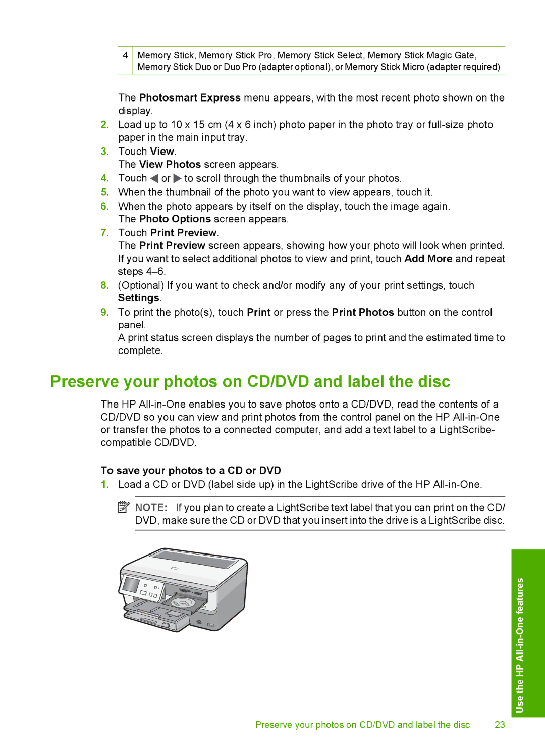 HP C8100 manual Preserve your photos on CD/DVD and label the disc, Touch Print Preview, To save your photos to a CD or DVD 