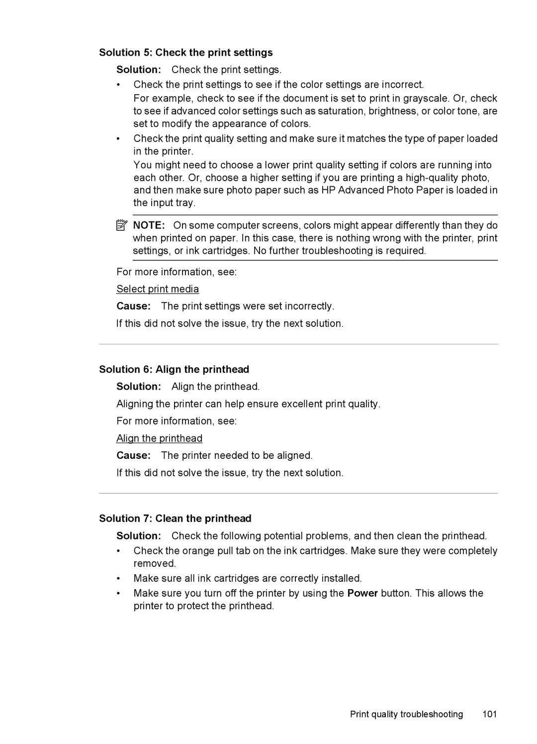 HP 7500A E910 C9309A#B1H manual Solution 5 Check the print settings, Solution 6 Align the printhead 