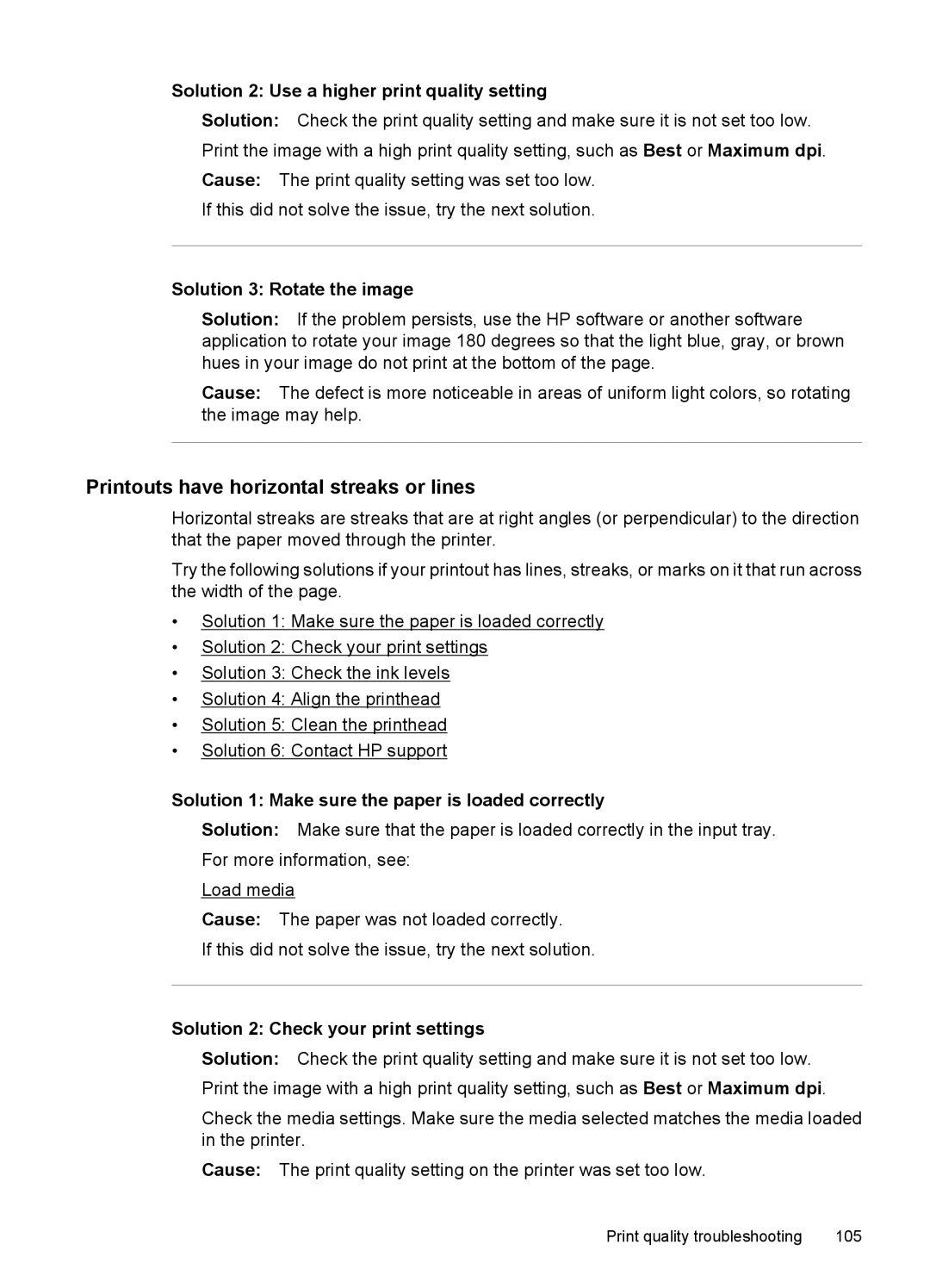 HP 7500A E910 C9309A#B1H manual Printouts have horizontal streaks or lines, Solution 2 Use a higher print quality setting 