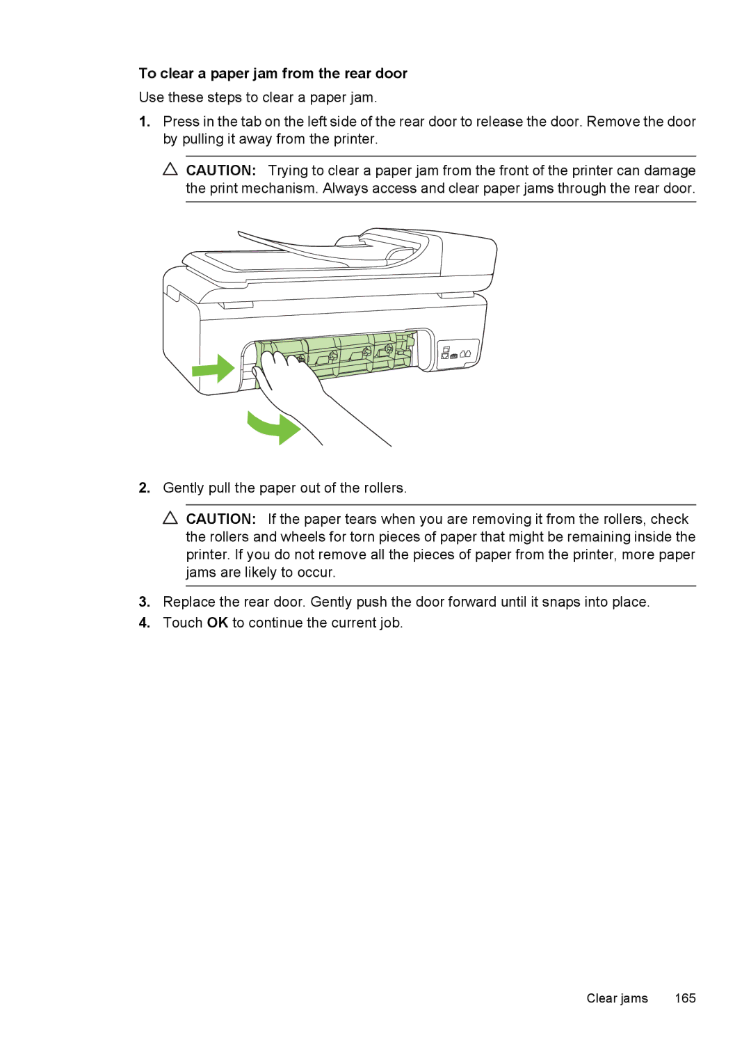 HP 7500A E910 C9309A#B1H manual To clear a paper jam from the rear door 