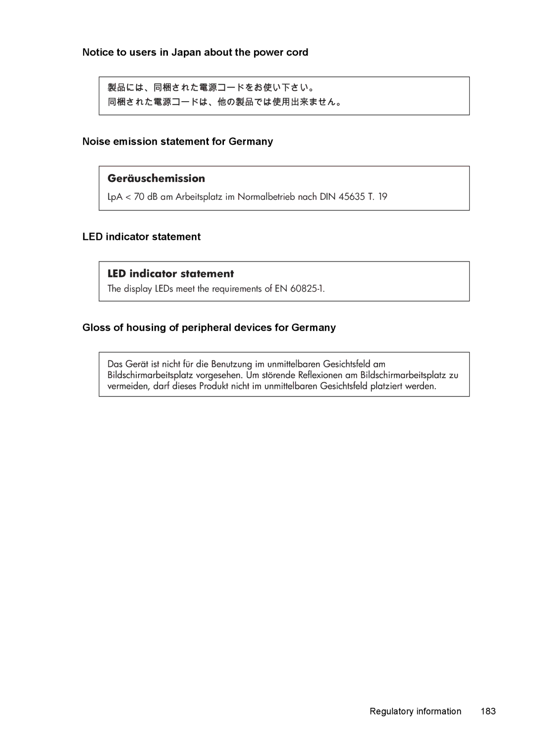 HP 7500A E910 C9309A#B1H manual Noise emission statement for Germany, LED indicator statement 