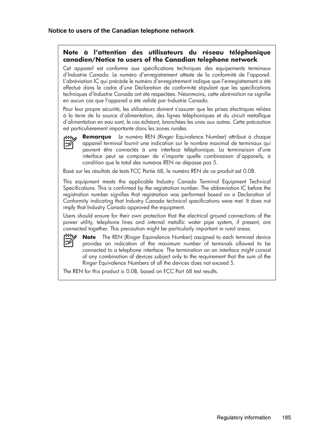 HP 7500A E910 C9309A#B1H manual Regulatory information 185 