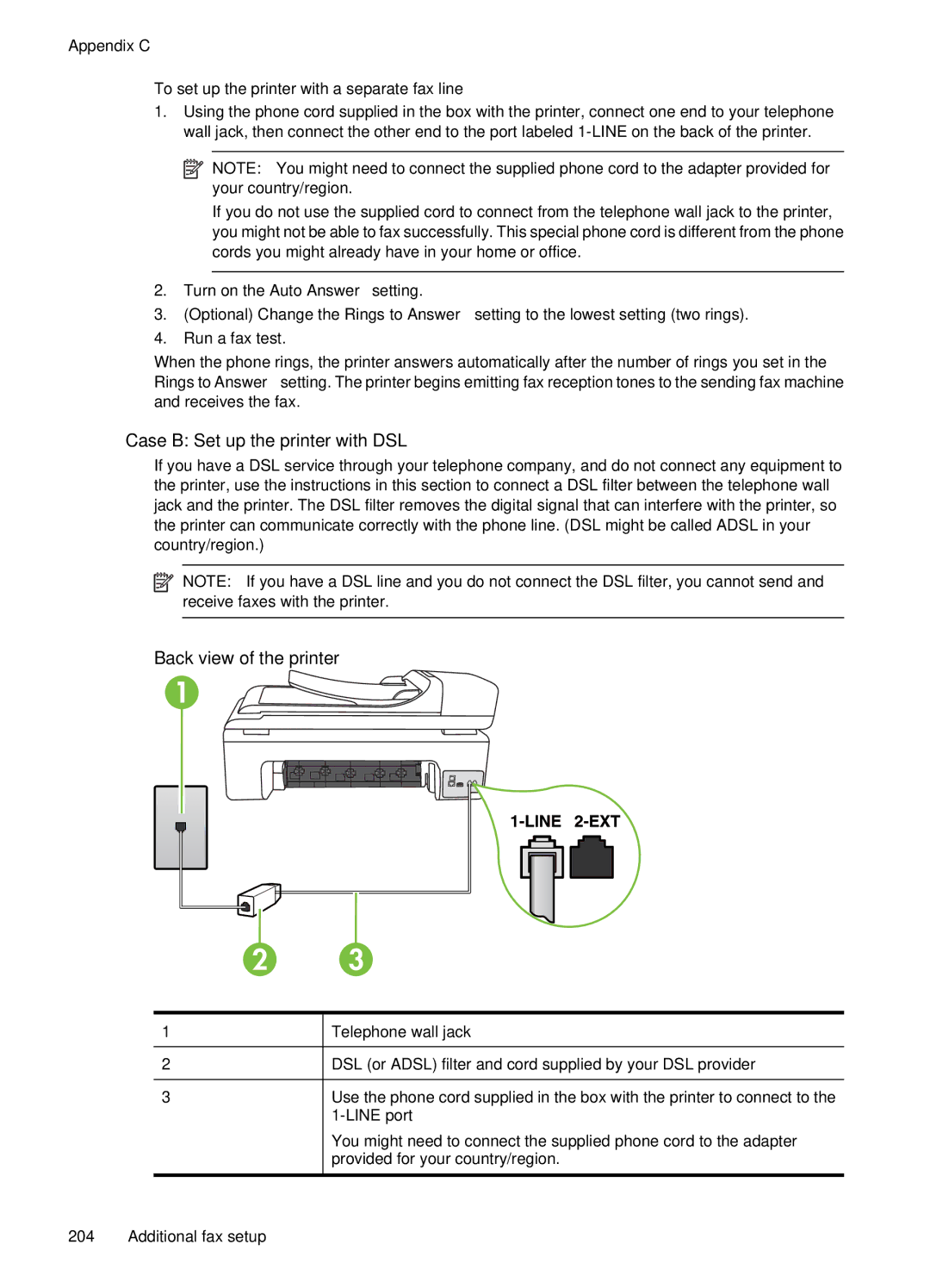 HP 7500A E910 C9309A#B1H manual Case B Set up the printer with DSL, To set up the printer with a separate fax line 