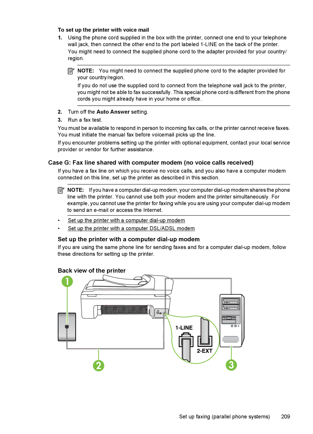 HP 7500A E910 C9309A#B1H manual Set up the printer with a computer dial-up modem, To set up the printer with voice mail 