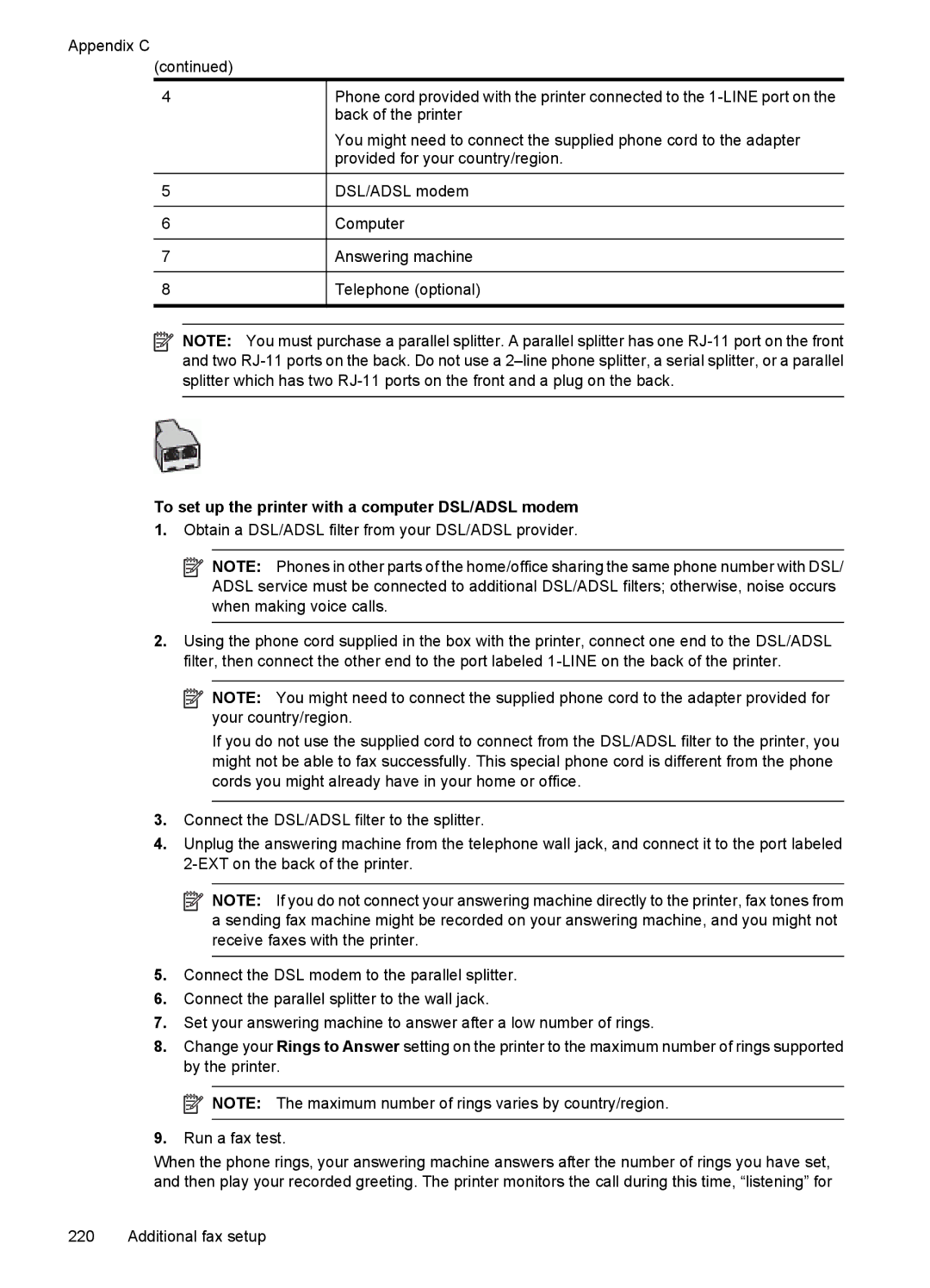 HP 7500A E910 C9309A#B1H manual Back of the printer 