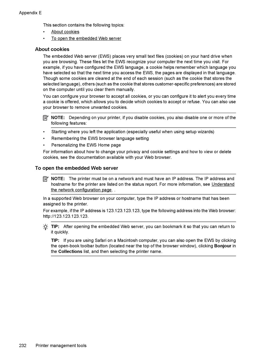 HP 7500A E910 C9309A#B1H manual About cookies, To open the embedded Web server 