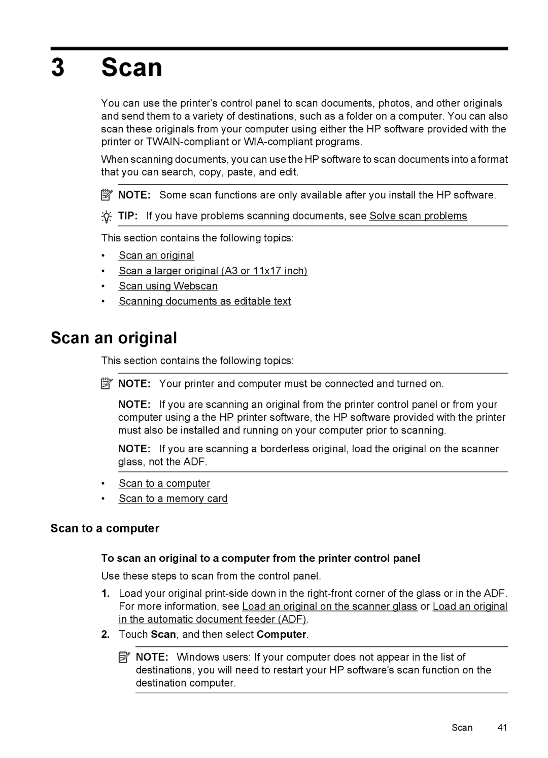 HP 7500A E910 C9309A#B1H manual Scan an original, Scan to a computer 