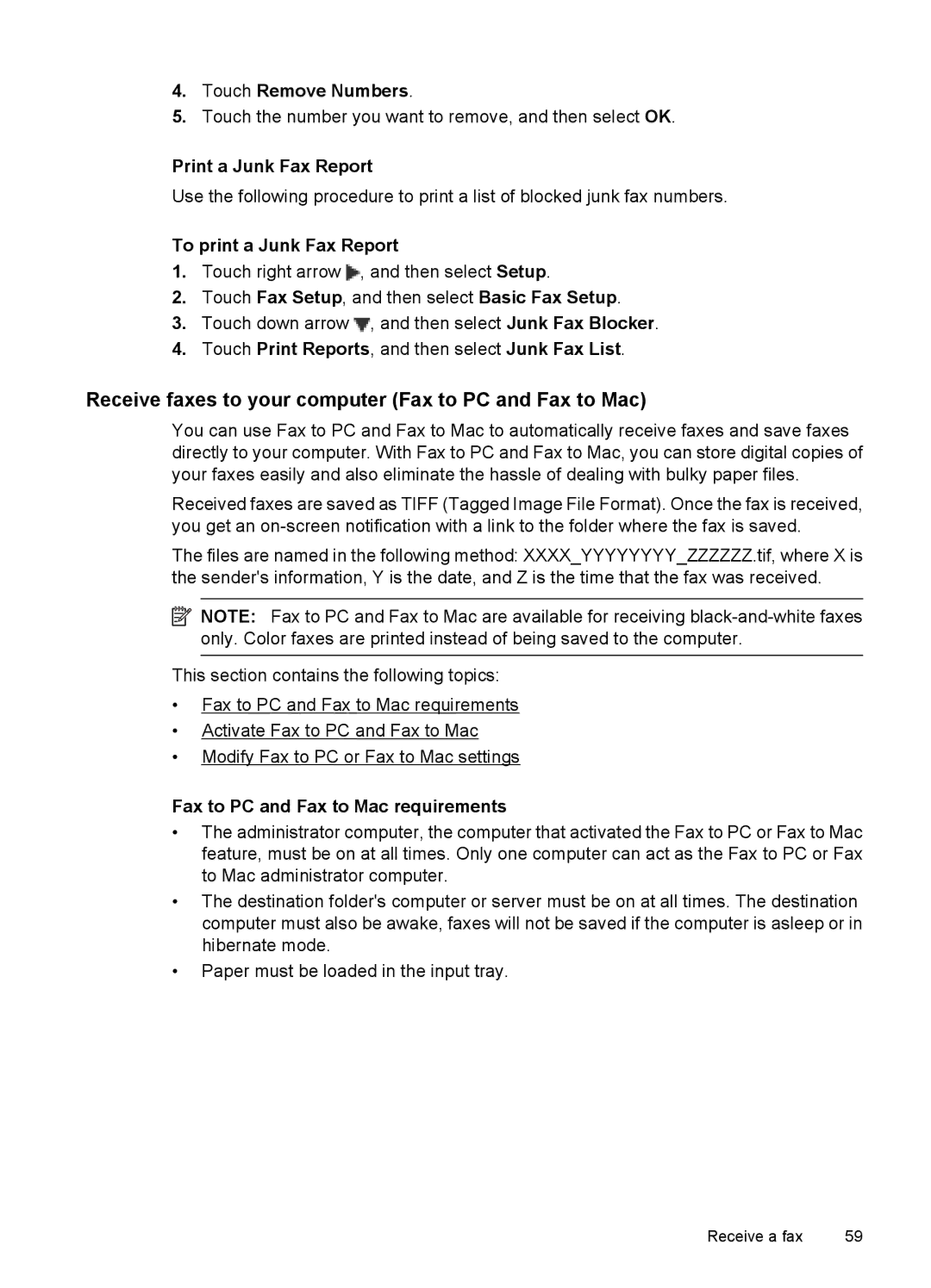 HP 7500A E910 C9309A#B1H manual Receive faxes to your computer Fax to PC and Fax to Mac 