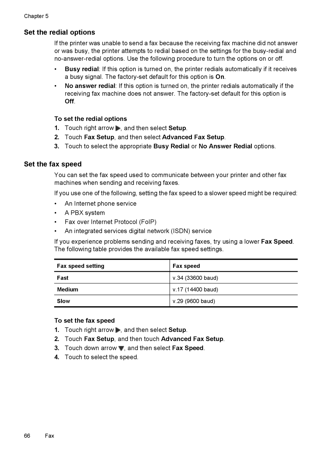 HP C9309A manual Set the redial options, Set the fax speed, To set the redial options, To set the fax speed 