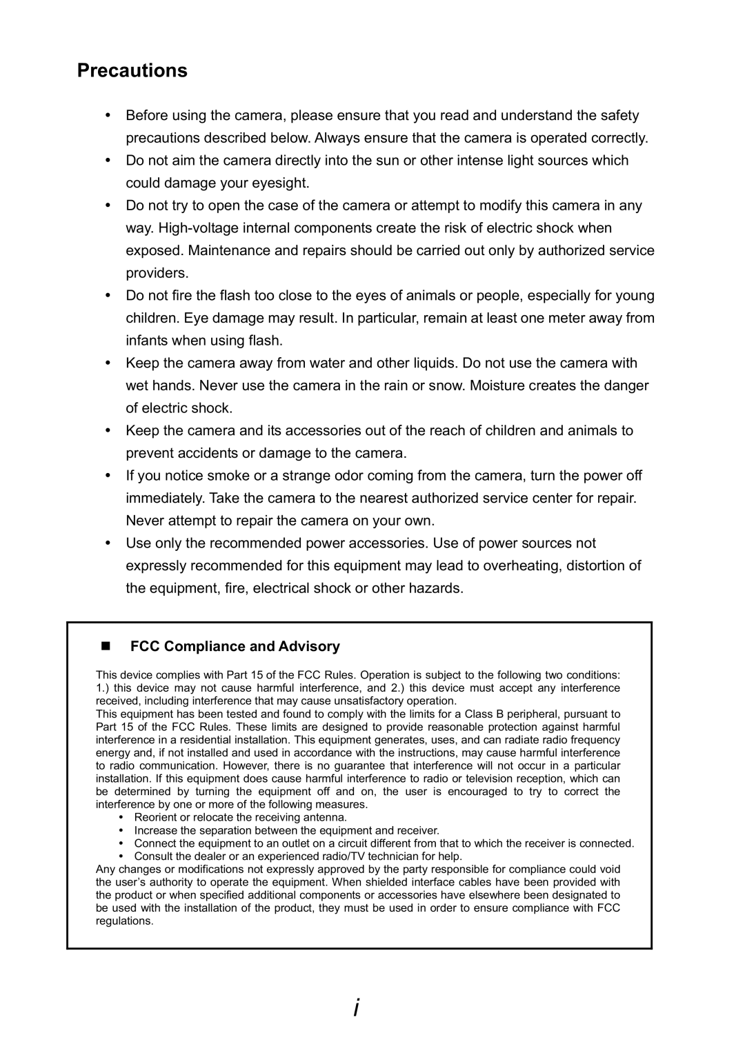 HP CA-340 manual Precautions, „ FCC Compliance and Advisory 