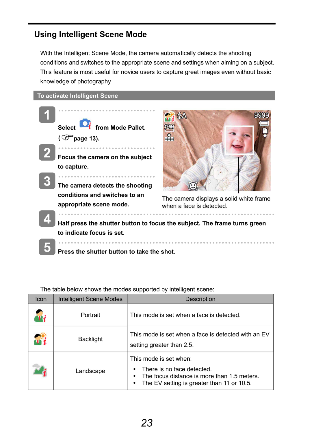 HP CA-340 manual Using Intelligent Scene Mode, To activate Intelligent Scene 