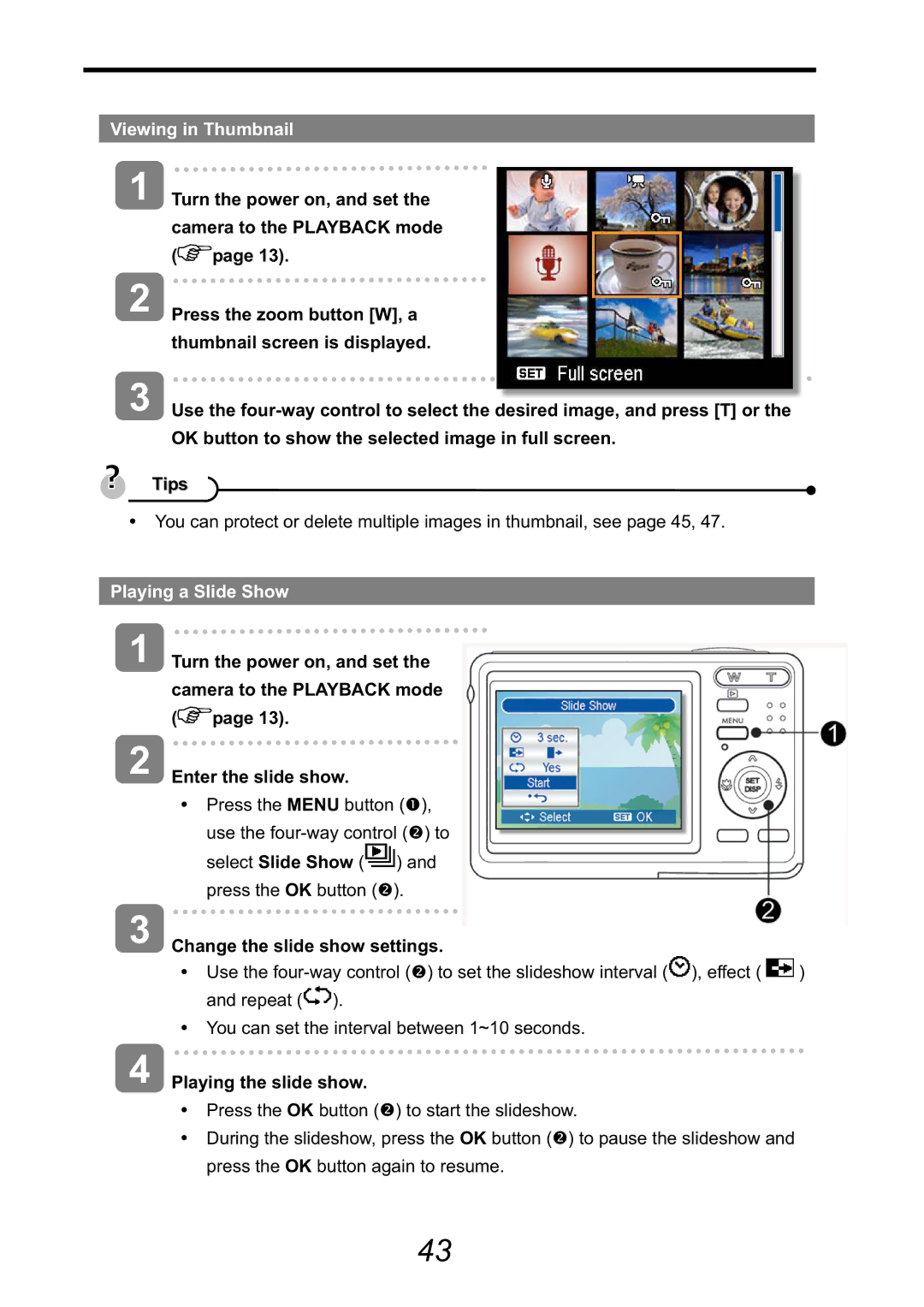 HP CA-340 manual Viewing in Thumbnail, Playing a Slide Show, Change the slide show settings, Playing the slide show 