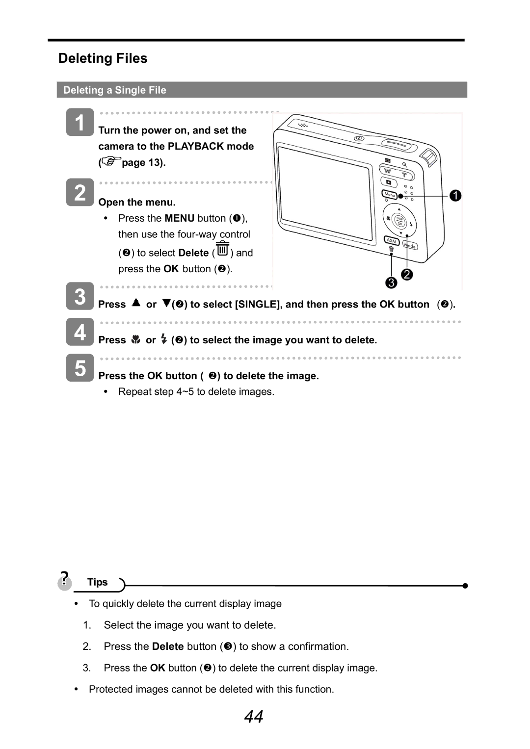 HP CA-340 manual Deleting Files, Deleting a Single File 