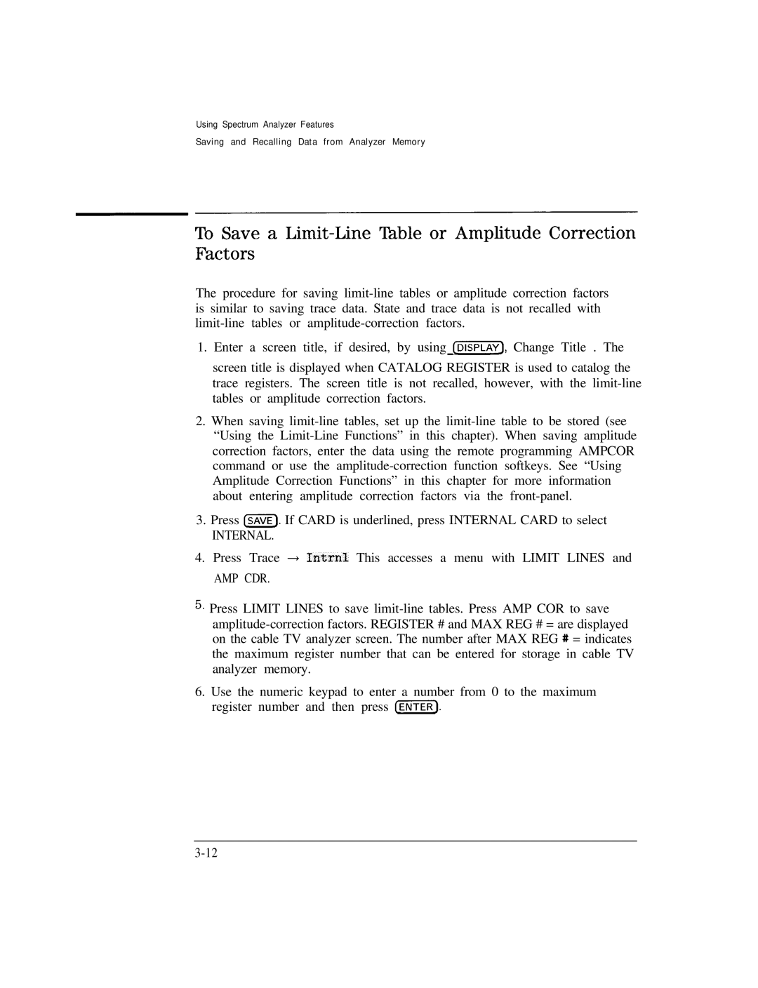 HP Cable Box 8591C manual To Save a Limit-Line Table or Amplitude Correction Factors, Amp Cdr 